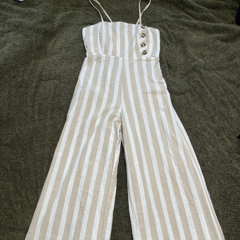 White and tan Stripped jumpsuit